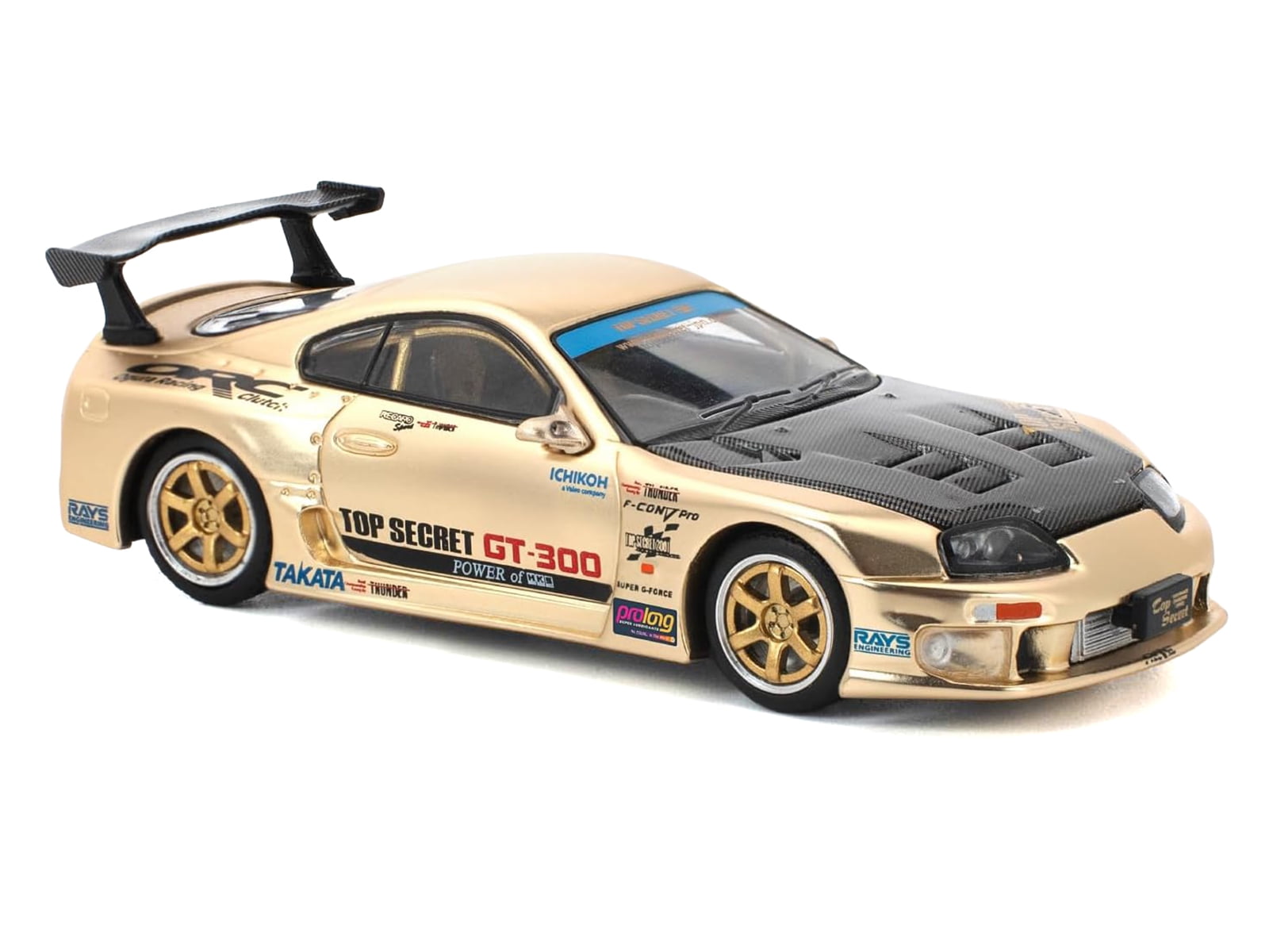 Toyota Supra "Top Secret" GT300 RHD (Right Hand Drive) Gold Metallic with Carbon Hood 1/64 Diecast Model Car by Pop Race