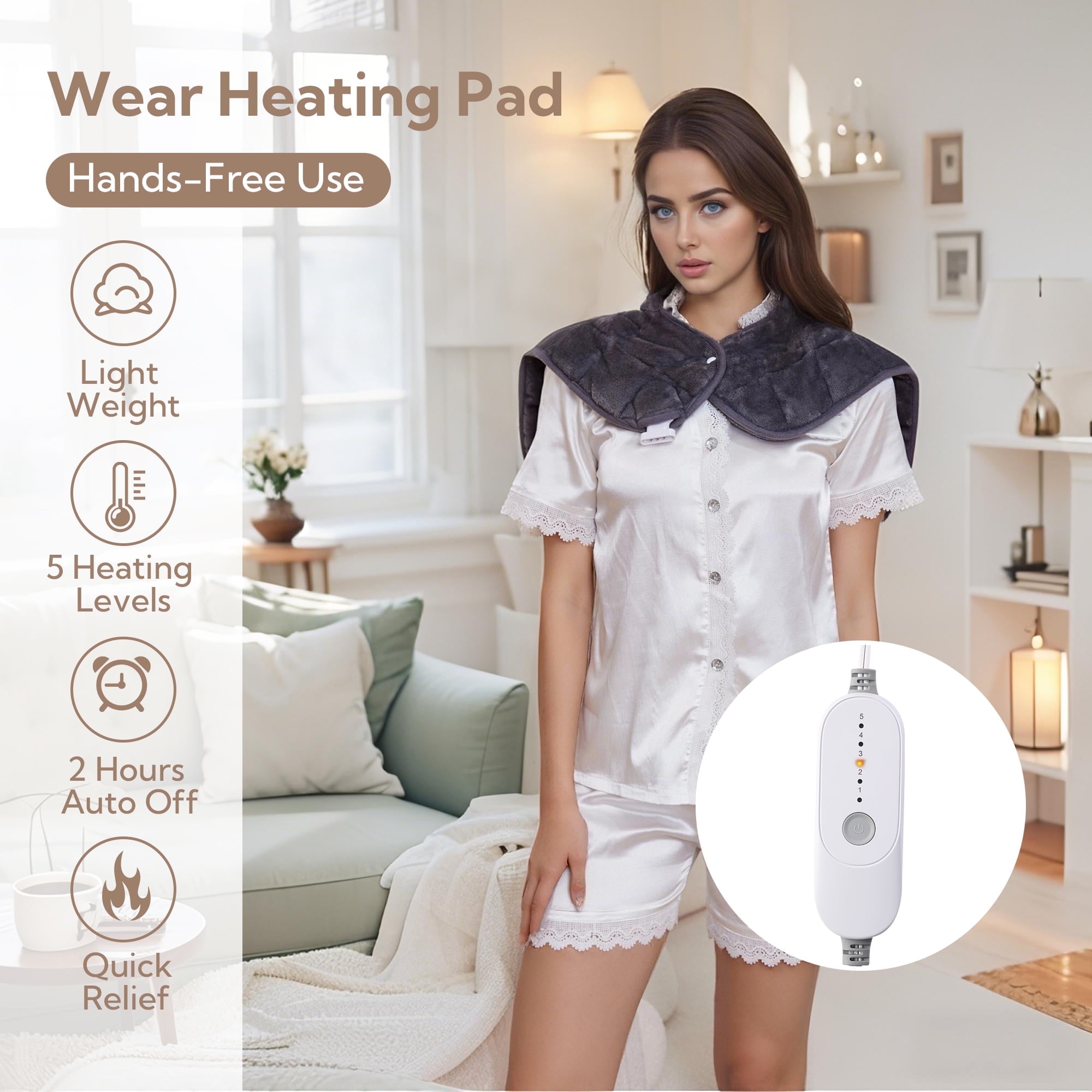 SUNNY HEAT 22.8x22.8 Inches Weinght Electric Heating Pad - Relieve Body Aches & Pains, Soft Flannel Corded ,Electric Gravity Shoulder (1 Piece)