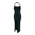thumbnail image 3 of safuny Women's Bodycon Evening Maxi Party Dress Solid Sequins Shiny Sleeveless Hanging Neck Elegant Slim Side Split Trendy Dresses Holiday Green XXL, 3 of 4