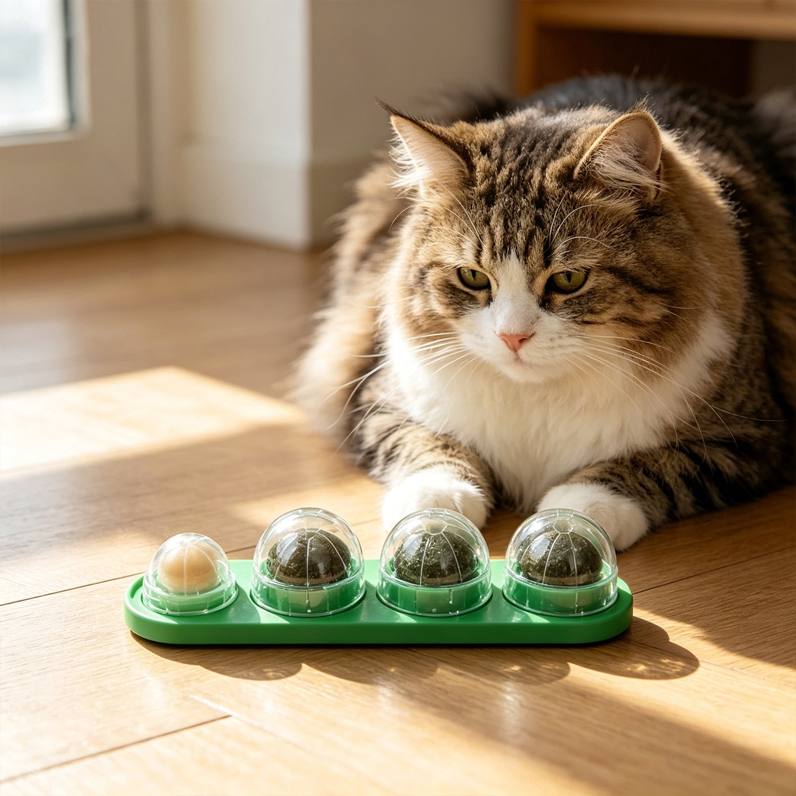 Catnip Ball Toy for Cats, Blue Rotatable Interactive Set with Catnip Silvervine Lollipop, 1 Pack Wall Mounted, for Indoor Cat Teeth Cleaning Relieving Boredom