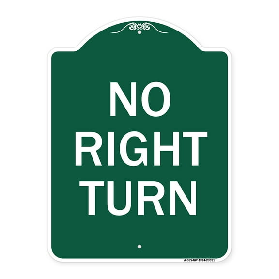 SignMission A-DES-GW-1824-23591 18 x 24 in. Designer Series Sign - No Right Turn, Green & White
