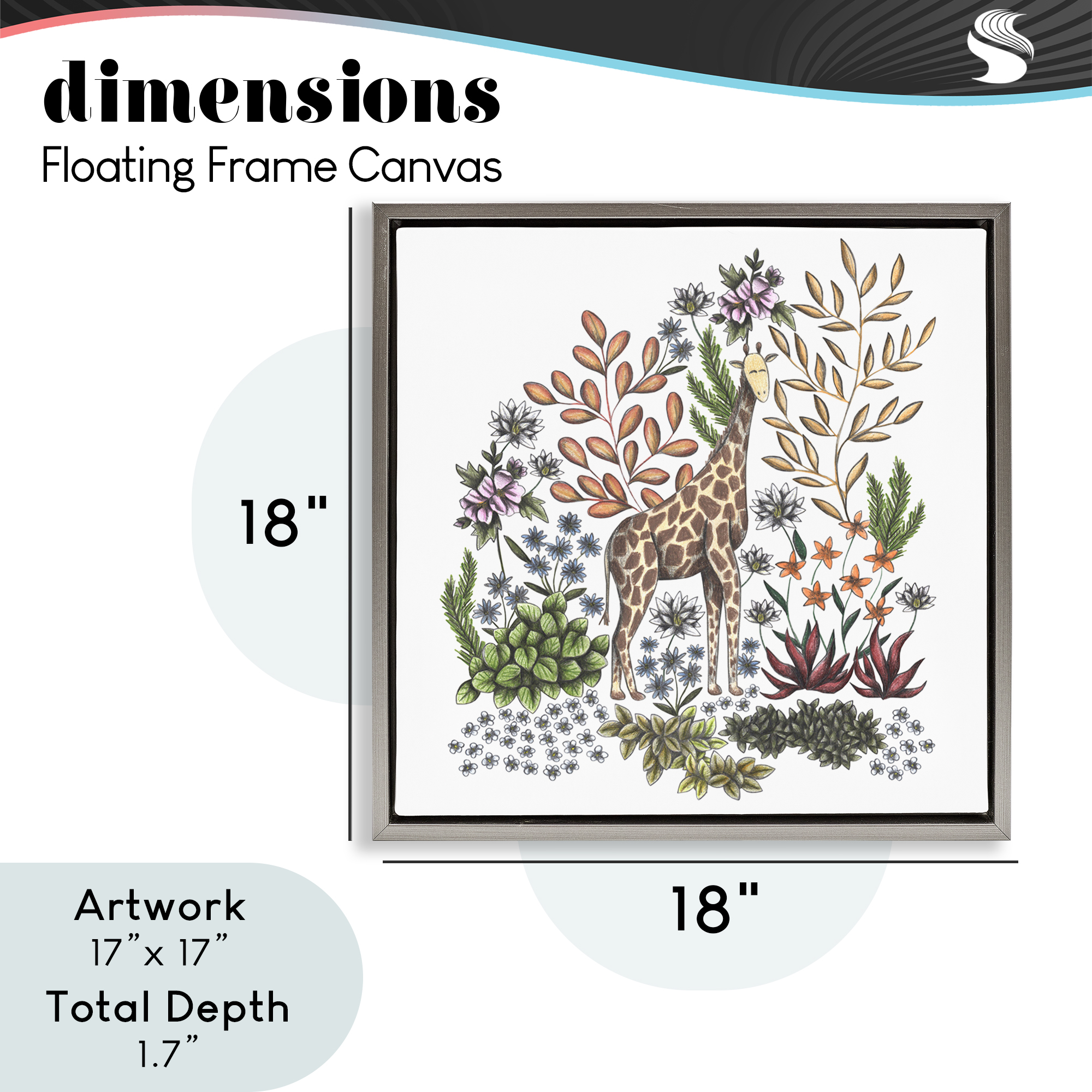 Jungle Wildlife Giraffe Gray Framed Floater Canvas Wall Art, design by Cecilia Battaini