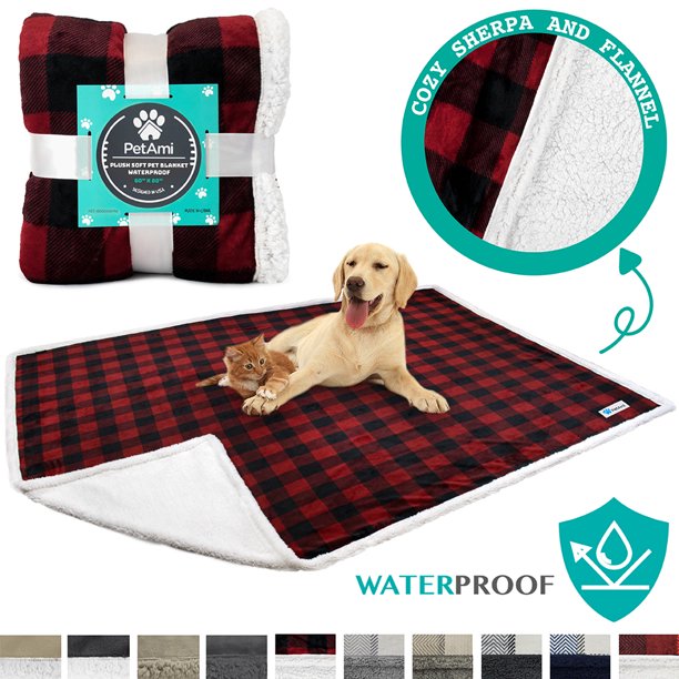 PetAmi Waterproof Dog Blanket for Bed Couch Sofa Warm Sherpa Pet