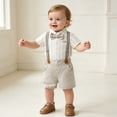 thumbnail image 5 of Auroural Toddler Boys Clothes 12-18 Mon Infant and Toddler Short Sleeve Bodysuit Crawling Suit Top and Rompers Pants Set, 5 of 7