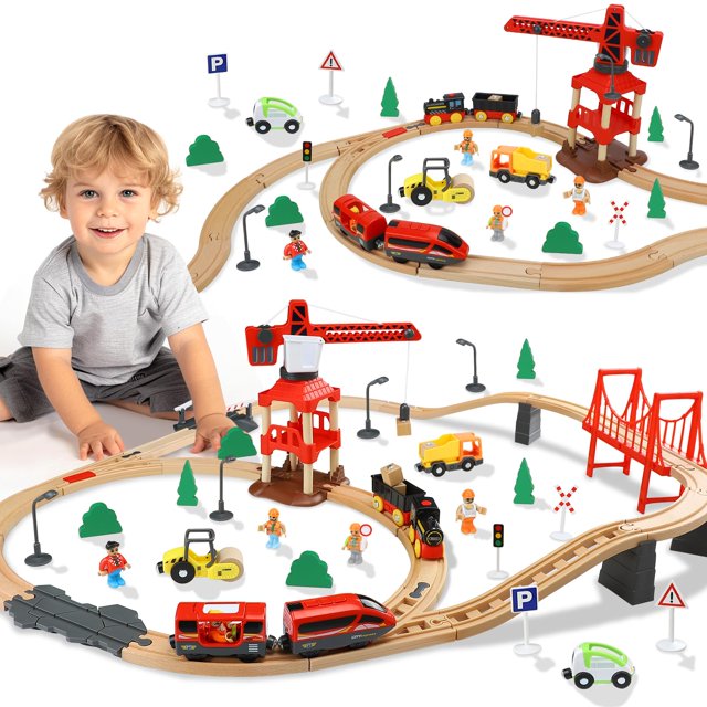 Set de tren TOY Life, 80 unidades, con grúa y locomotora para niños de 4 a 8 años