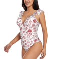 thumbnail image 3 of Yiaed Flower Leaves Print Women's Ruffled One Piece Swimsuit V Neck Swimwear Slimming Monokini for Woman-Medium, 3 of 8
