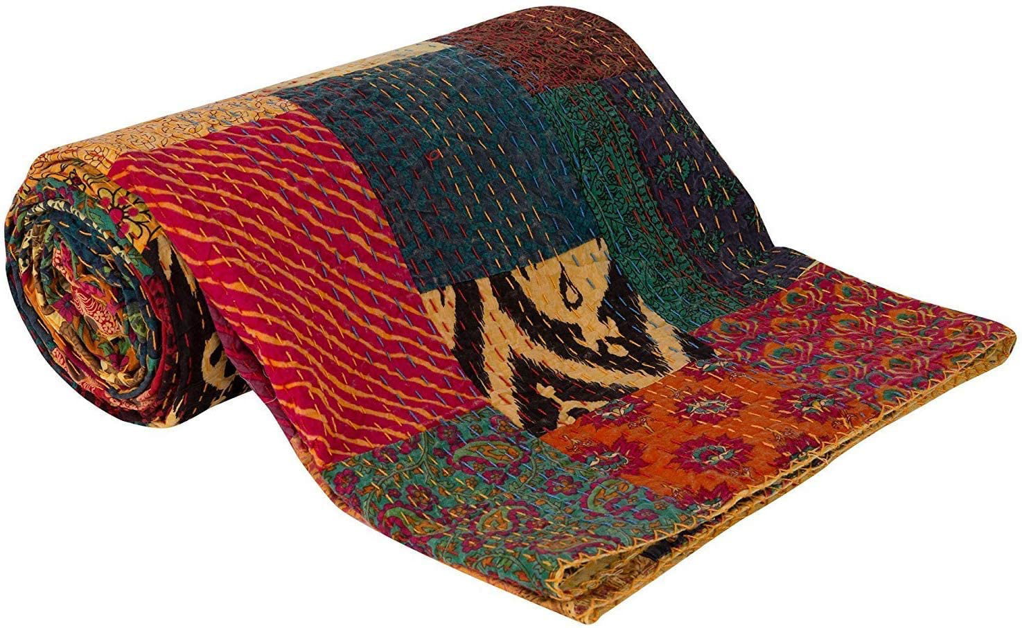 Paisley Handmade Kantha Quilt Bedspread Boho Hippie Blanket Ralli Indian Gudari 