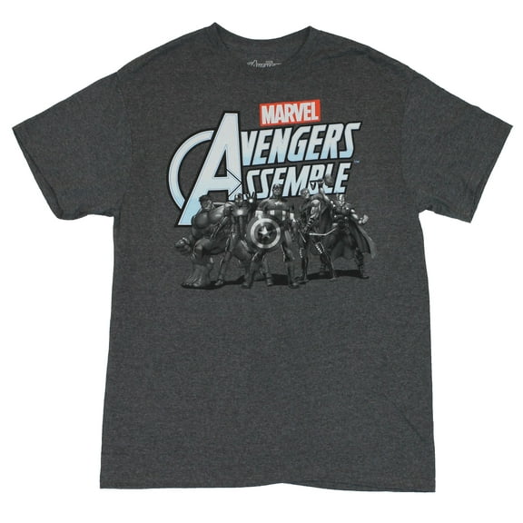 The Avengers (Marvel Comics) Mens T-Shirt - Avengers Assemble Grayscale Heroes (Large)
