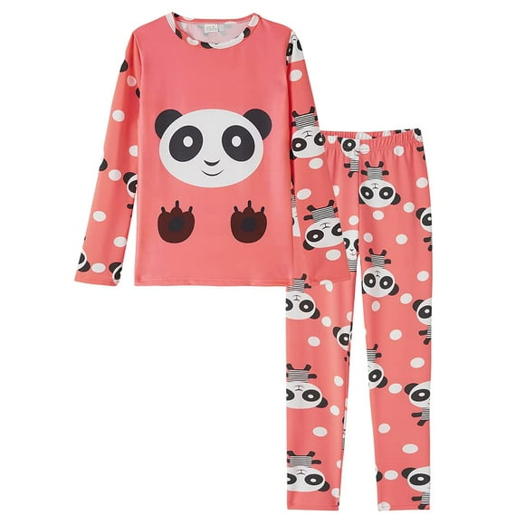 MyFav Children Girl Pajama Long Sleeve Sleepwear Cute Big-Eye Panda Nightclothes (1-Red Panda, 10 Years)