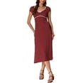 thumbnail image 1 of INSPIRE CHIC Vestido Midi Clásico de Verano con Manga Corta Casual de Lunares para Mujeres XS Rojo Vino, 1 of 6