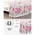 thumbnail image 3 of Watercolor Pink Floral Wrap Around Bed Skirts for Queen Bed 18" Drop,Bed Skirt with Adjustable Elastic Belt Dust Ruffle Bed Valance for Bedroom Hotel Spring Romantic Roses Butterfly Bed Frame Cover, 3 of 7