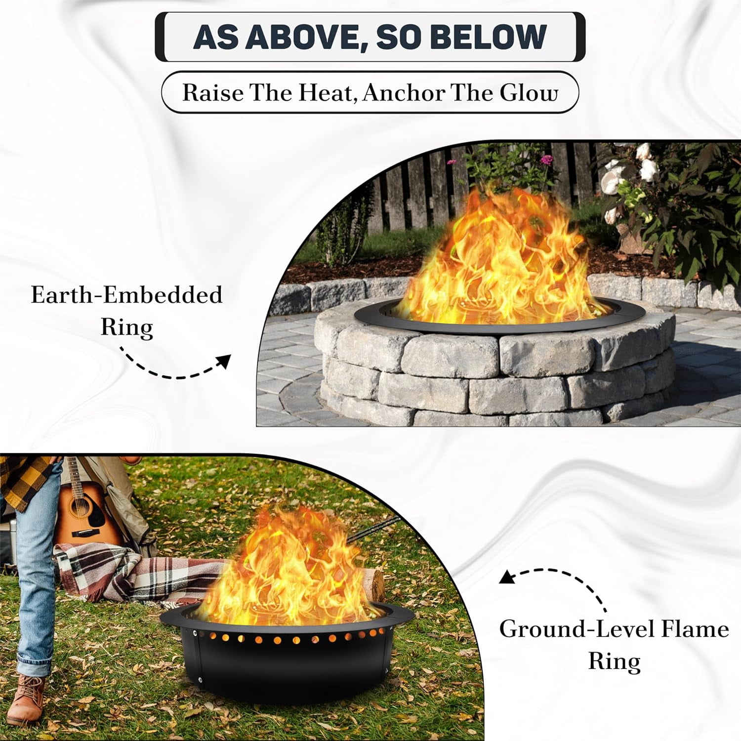 FEBTECH Smokeless Firepit Ring 45" OD & 39" ID for Outdoor Fire Pit with Heat Resistant Coating