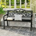 thumbnail image 2 of Gymax 2-person Metal Bench w/ Floral Pattern Slanted Backrest Slatted Surface Black, 2 of 10