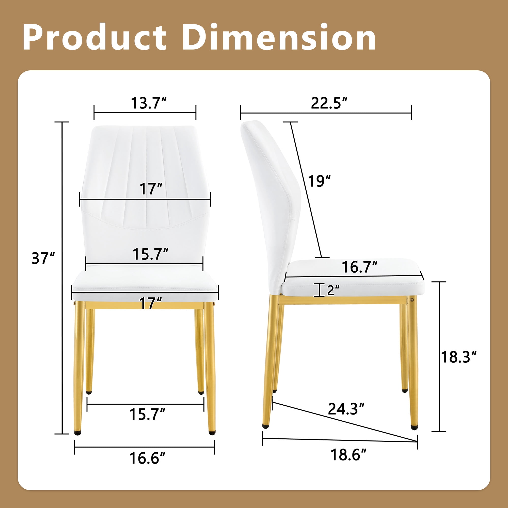 Dining Chairs Set of 4, Gold and White PU Leather Dining Chairs 37 Inch High, Ergonomic Backrest, Modern Upholstered Dining Room Chairs with Gold Metal Legs, Comfortable Kitchen Chairs