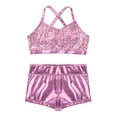 thumbnail image 3 of TSSOE Kids Girls 2-Piece Gymnastic Leotard Sequins Crop Top Booty Shorts Ballet Dance Tankini Sets Pink 8, 3 of 5