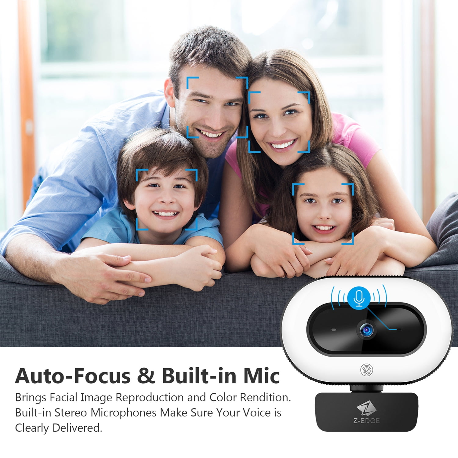Z-EDGE Full HD 1080p 2.0-MP Auto-Focus Webcam and Ring Light with Full Directional Microphone, ZW560D, ZW560D