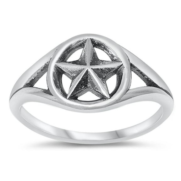 Classic Beveled Nautical Star Circle Sterling Silver Ring 925 Jewelry Female Male Unisex Size 10