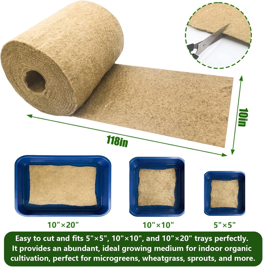 1Roll 10" X 118" Hydroponic Grow Pads, MODANU Jute Seed Sprouting Mat, Microgreens Growing Kit, Indoor Organic Production for Wheatgrass Sprouts Starter Tray