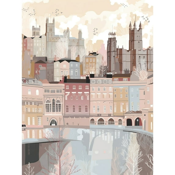 Bath Georgian Architecture Pastel Colour Cityscape Large Wall Art Poster Print Thick Paper 18X24 Inch