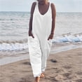 thumbnail image 2 of Lilgiuy Jumpsuits For Women Summer Sleeveless Pocket Solid Color Bundle Feet Pants Fashion Romper Pants White 8(L) Fall Fashion for 2022 Spring Winter, 2 of 5