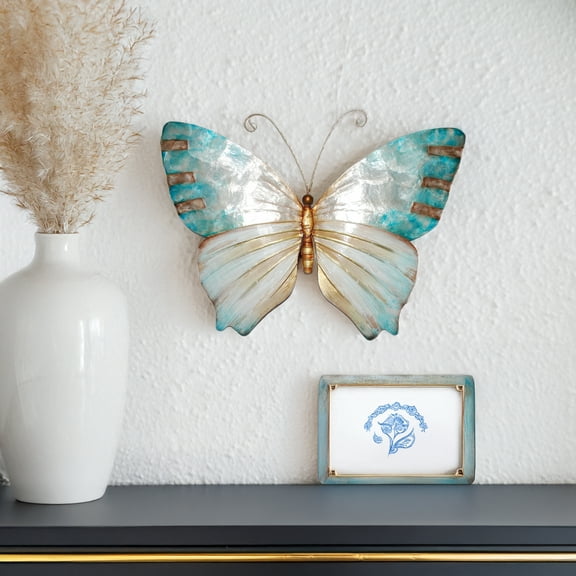 Eangee Home Design Butterfly Wall Decor Pearl And Soft Aqua, Capiz and Metal, Indoor / Outdoor Safe, 18x1x13 Inches