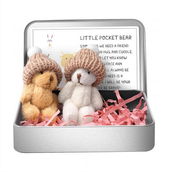 Handmade Mini Plush Teddy Bear in Box, Little Pocket Bear with Uplifting Message Card, My Little Worry Bears Gift Set, Soft Plush Keepsake for Comfort and Encouragement