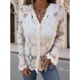 thumbnail image 4 of LMLYSoH Women's Knit Lace Cardigan Fashionable Solid Color Long Sleeve V Neck Button Down Ruffle Sweater, 4 of 9