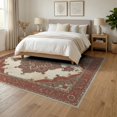 thumbnail image 3 of ODIKA 6'x9' Washable Area Rug Non-Slip, Easy Care, Distressed Farmhouse Faded Border Geometric Kilim Navy Vintage Playful for Family Room, Living Room, Master Bedroom, 3 of 7