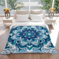 thumbnail image 3 of Bohemia Ethnic Style Flannel Blanket for Bed,Travel and Camping, Abstract Blue Tribal Flowers Super Soft Cozy Blanket for All Seasons 30"x40", 3 of 7