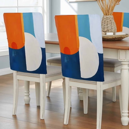 Blue Burnt Orange Chair Back Covers Modern Oil Painting Geometric Removable Chair Covers for Dining Chairs Set of 4 Washable Chairs Slipcovers Back Seat Protector for Wedding Party 19 x20