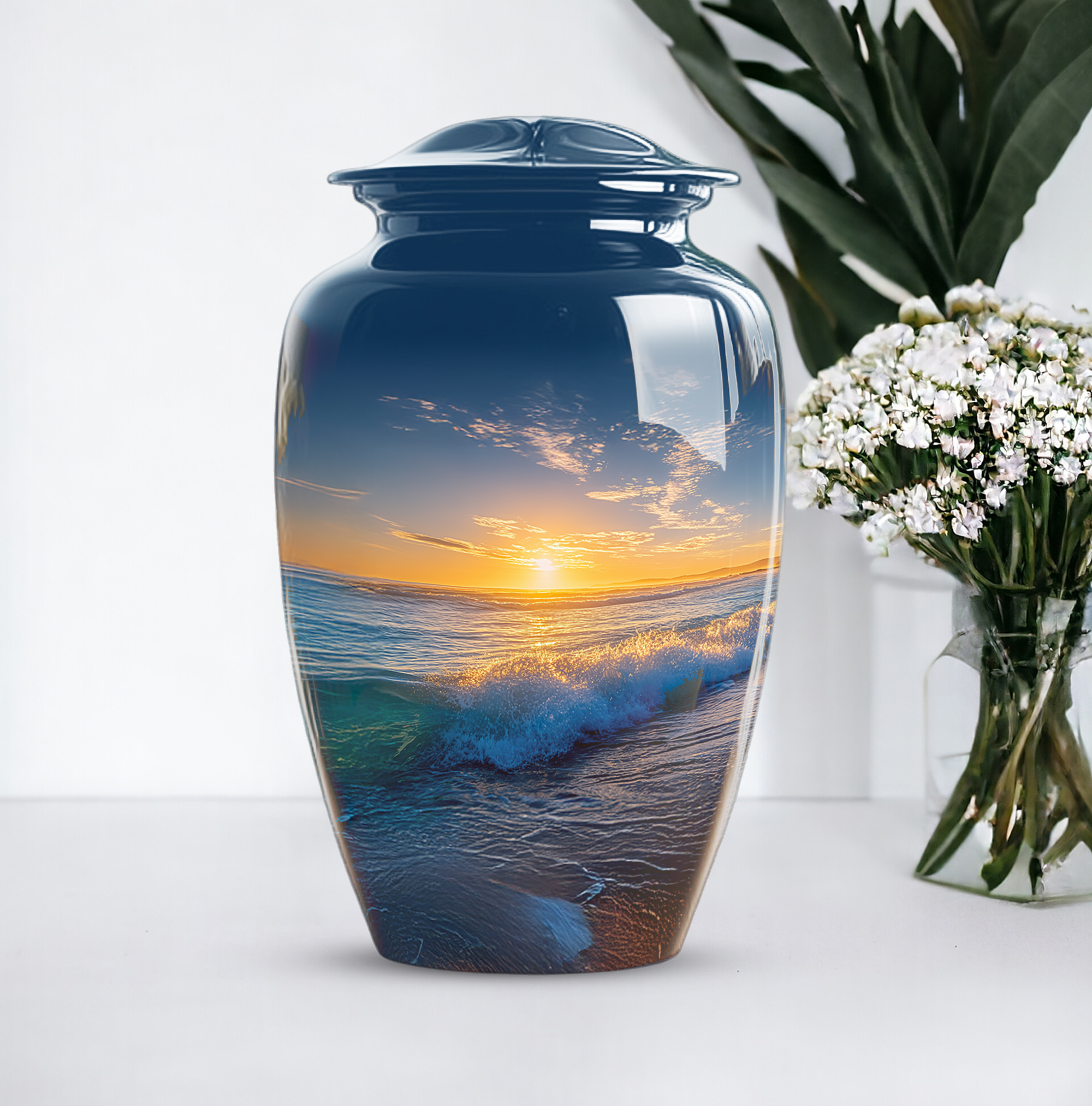 Beach Cremation Urns For Human Ashes Adult Female - 10 Inch Urn For Ashes For Women - Large Decorative Urn For Mom - Human Remains Urns ( Size:- 10 Inch )