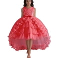 thumbnail image 5 of Huowey Kids Girls Elegant Dresses Gown Solid Color Sleeveless Crewneck Floral Embroidery Tiered Layered High Waist Ball Gowns Pageant Wedding Birthday High Low Dress,Watermelon Red,14-15 Years, 5 of 7