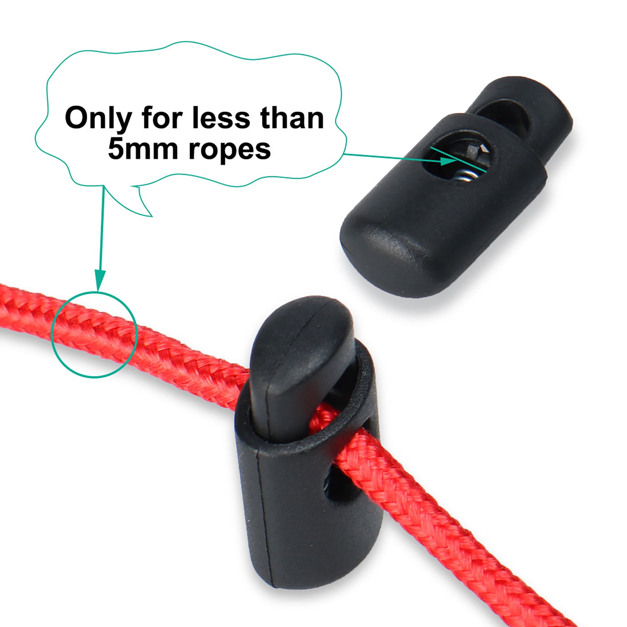 50 Plastic Cord Locks Double Hole Spring End Rope Toggle Clip Stoppers Buttons