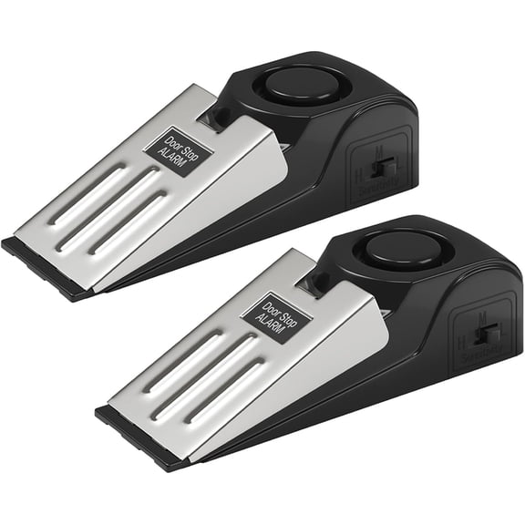 Door Stop Alarm, 120dB Loud Security Wedge Door Stopper, Portable Travel Safety Device for Hotel Home Apartment Dorm, Adjustable Sensitivity Floor Intruder Alert (Black, 1/2 Pack)