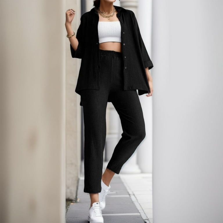 PMUYBHF Cute 21St Birthday Outfits for Women Women's Two Piece Suit Set  office Business Long Sleeve Jacket Pant Suit Slim Fit Trouser Jacket Suit  Cute Workout Sets for Women Outfit for Women 