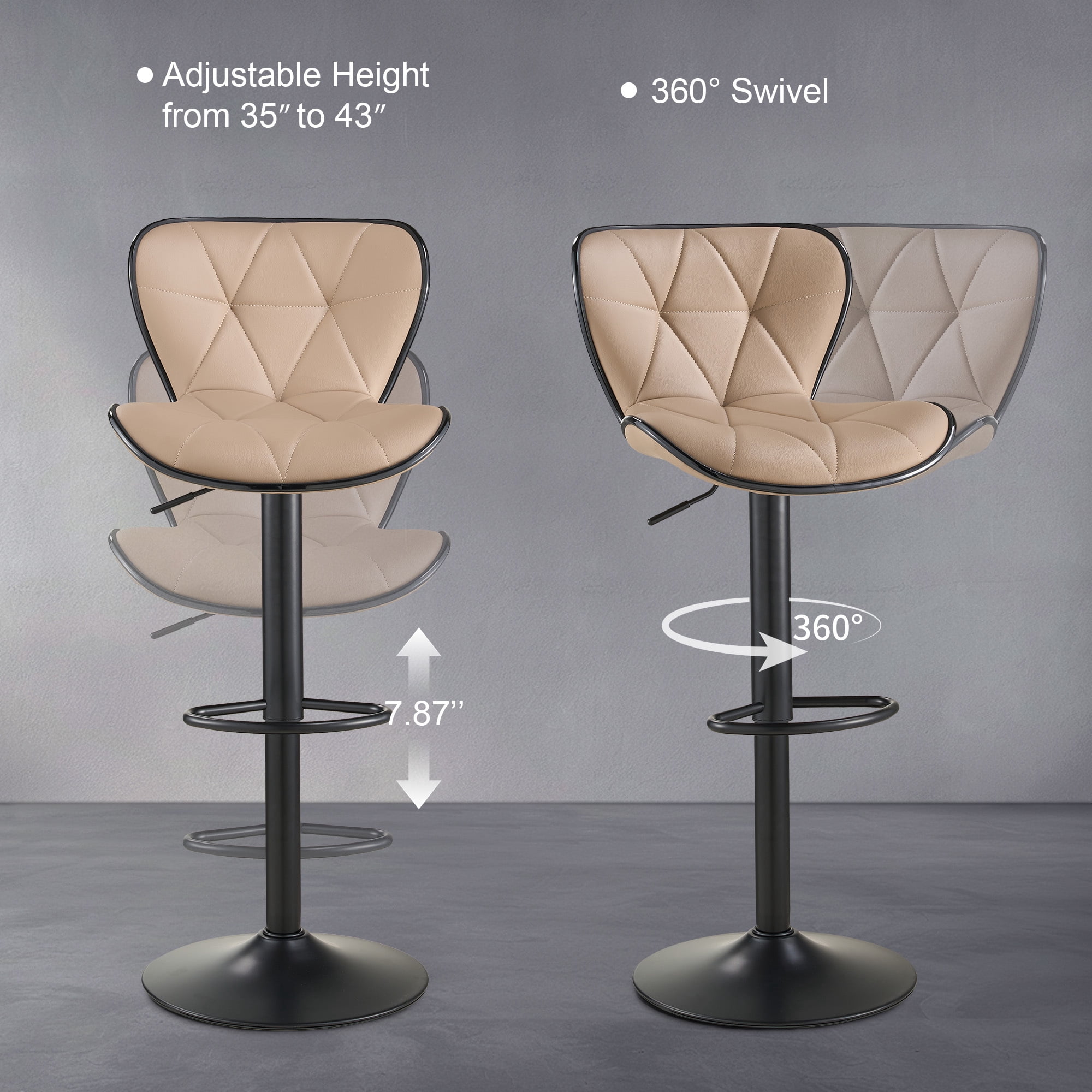 AUNEKIV Bar Stools, Swivel Counter Height Bar Stools, Adjustable Faux PU Leather Bar Chairs with Back and Footrest, Modern Upholstered Armless Counter Stools, Island Chairs for Bar Kitchen, Oatmeal