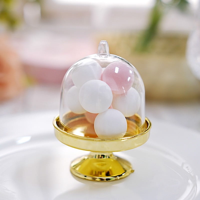 BalsaCircle 12 Gold Clear 3" Mini Cake Stands Dome Favor Holders
