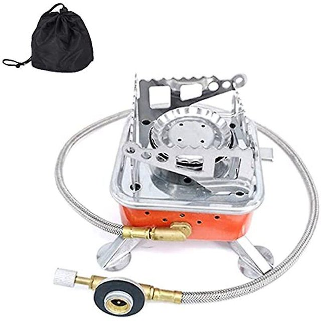 Estufa de camping portátil con encendido piezoeléctrico, estufa de gas plegable para camping pequeña, compacta y duradera de 2800 W con bolsa de transporte, estufa de gas para camping con piezo