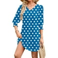 thumbnail image 4 of Women's Polka Dot Print T-Shirt Dress Casual 3/4 Sleeve V-Neck Loose-Fit Dress With Pockets, 4 of 6
