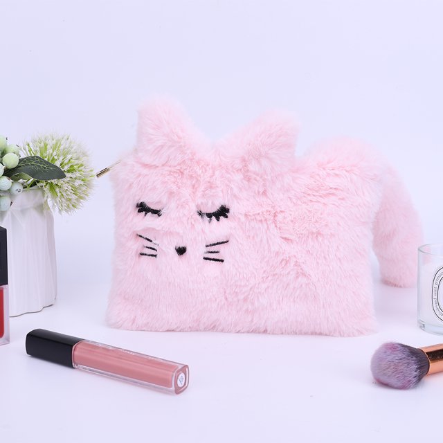 Bolso de mano para mujer, Bolso cosmético de felpa de gran capacidad, a la moda para viajes de oficina