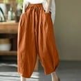 thumbnail image 2 of ZyeKqe Cotton Linen Pants for Women Summer Casual Wide Leg Capri Pants Comfy Cropped Palazzo Pants with Pockets, 2 of 4