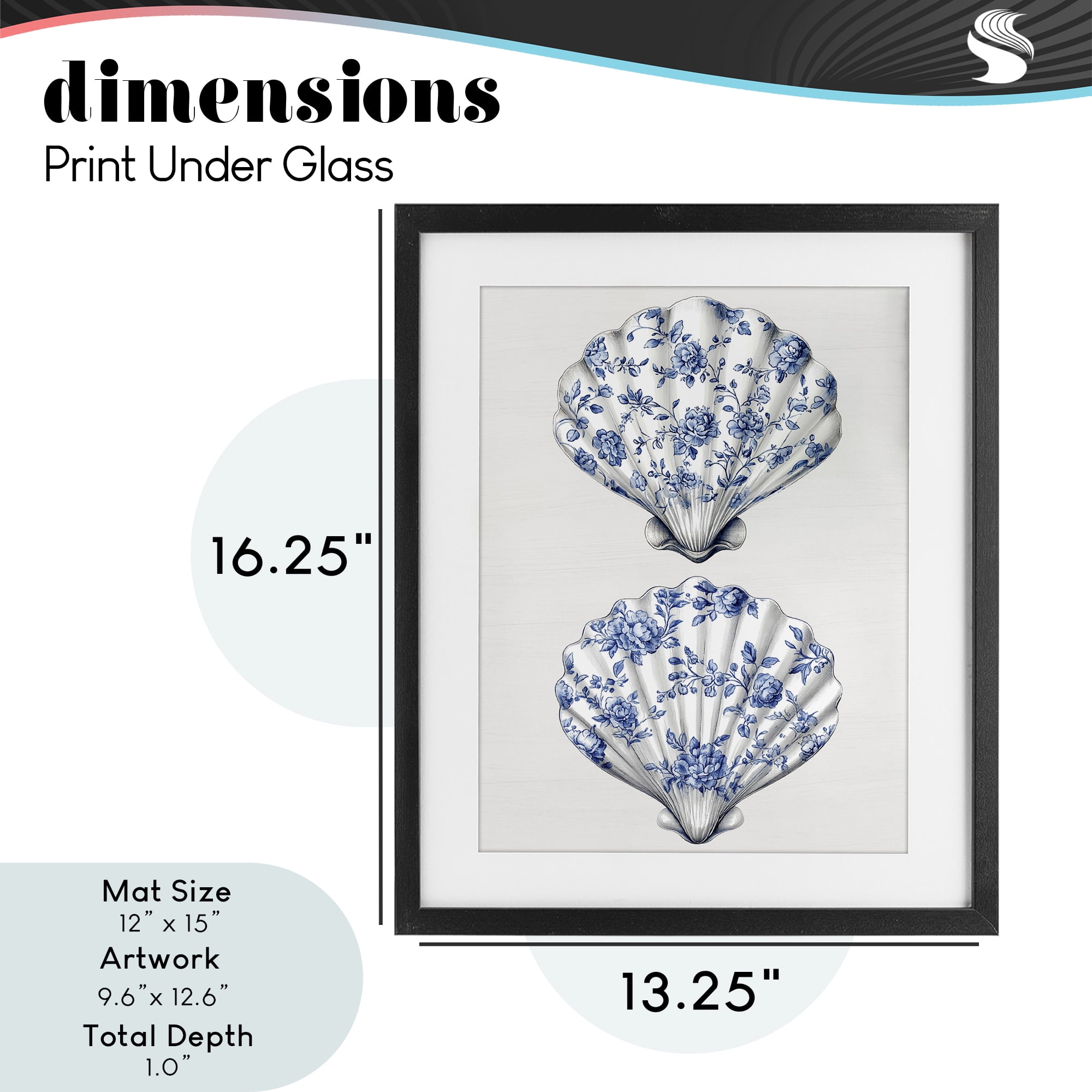 Delicate Toile Seashells Black Framed Print Under Glass, design by Lettered and Lined