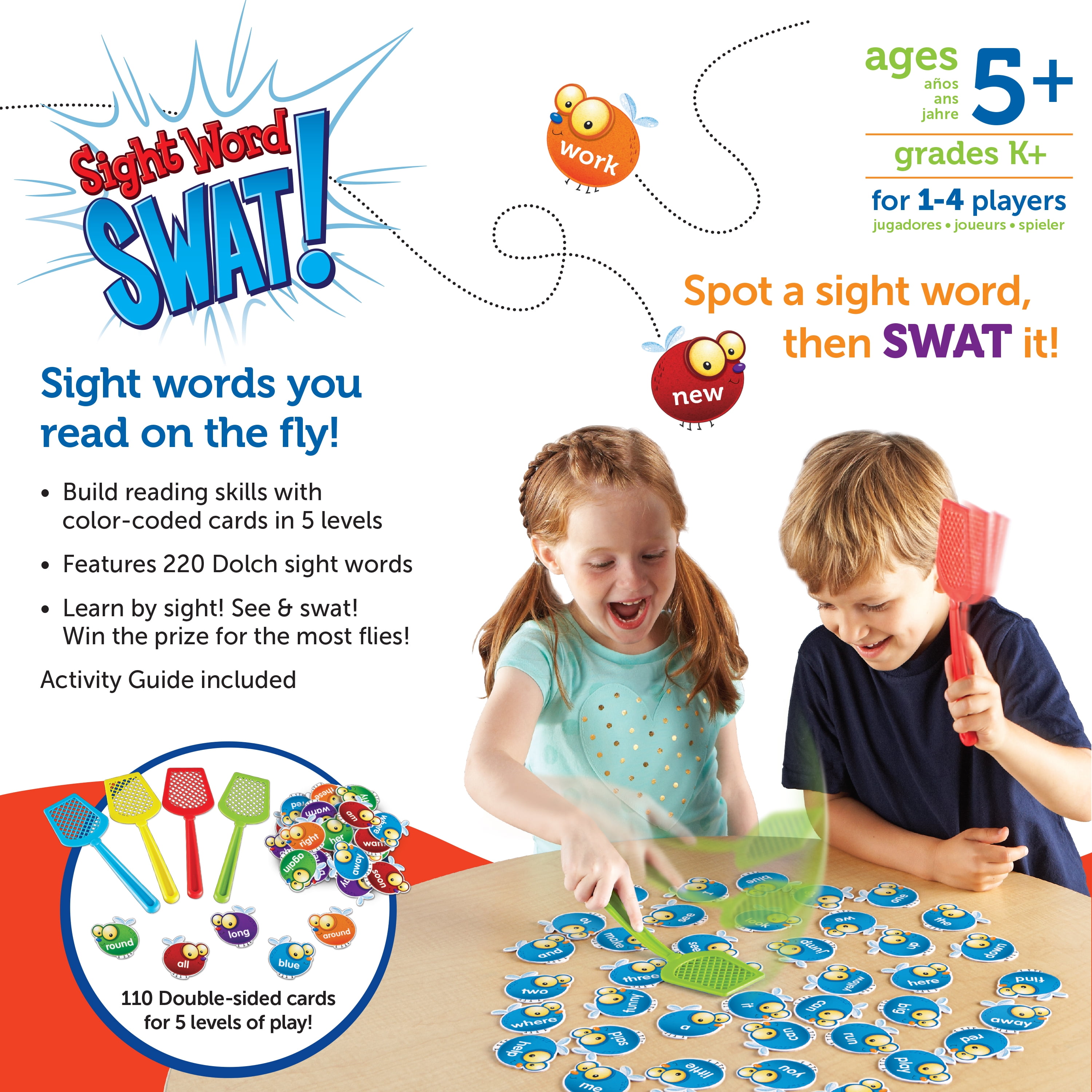  Gamenote Sight Words Game - 520 Dolch Fry Site Words with 4 Fly  Swatters from Pre K to 3rd Grade Swat Educational Learning Games for  Kindergarten Classroom : Toys & Games