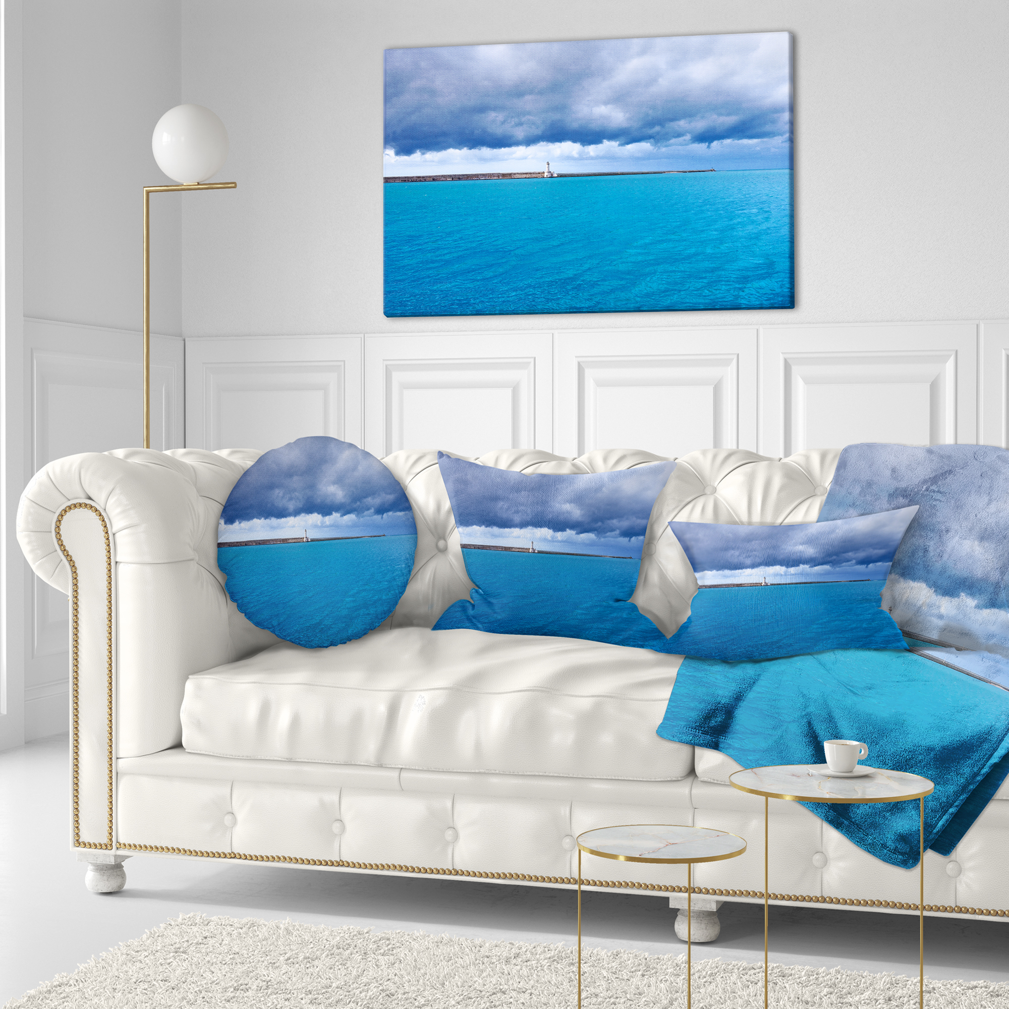 Designart Livorno Port Lighthouse - Seascape Throw Pillow - 12x20