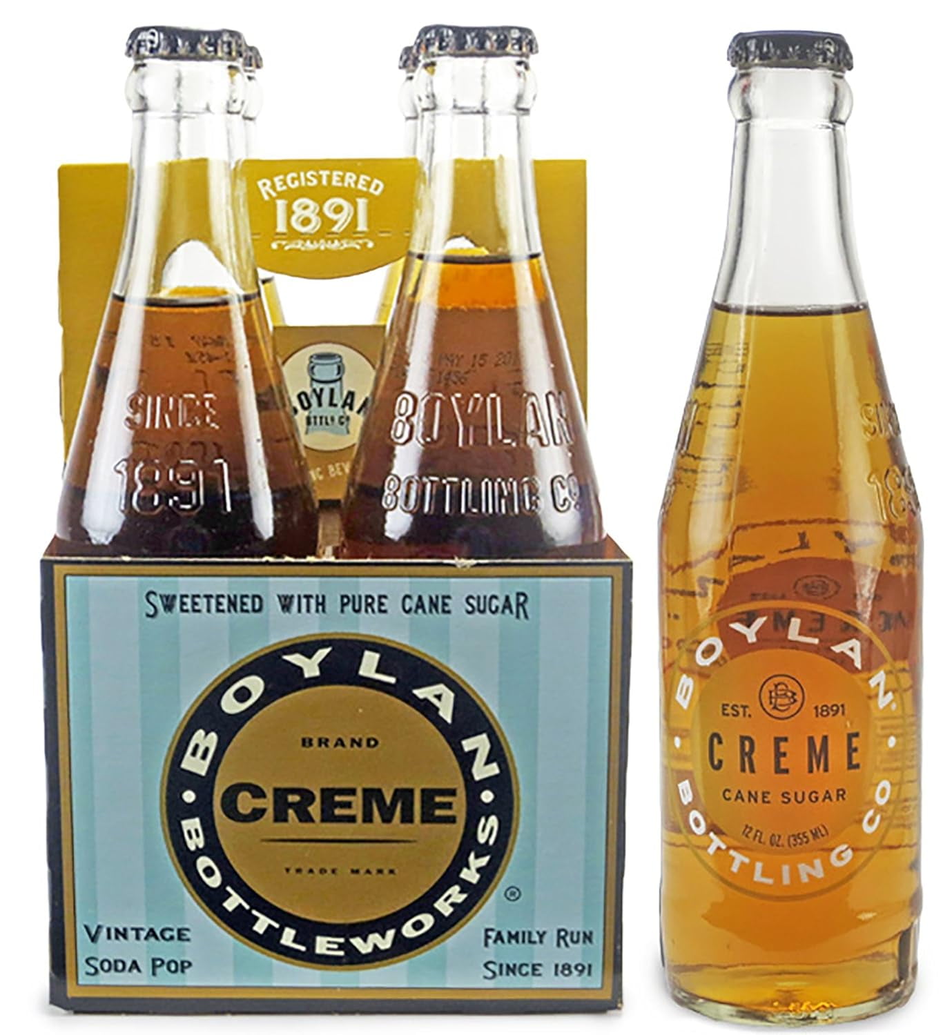 Boylan Bottling Pure Cane Sugar Soda Pop, Cream Soda, 12 oz Glass Bottles (Pack of 6) Cream Soda 12 Fl Oz (Pack of 6)