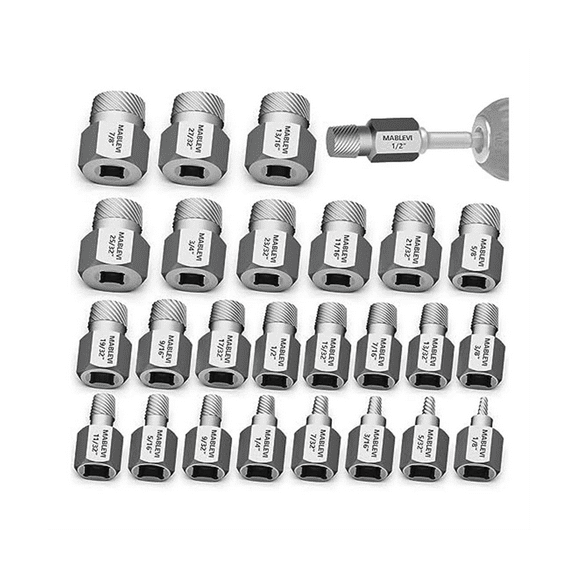 25Pcs Screw Extractor Set, 3/8 Inch Drive 2-In-1 Double Head Easy Out Bolt Extractor Set, for Removing Broken Studs