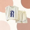 thumbnail image 4 of hengsof Boys 2 Piece Fashion Suit Summer Simple Letter Printed Sleeveless Round Neck Tank Top Elastic Waist Shorts Kids Sports Suit, 4 of 5