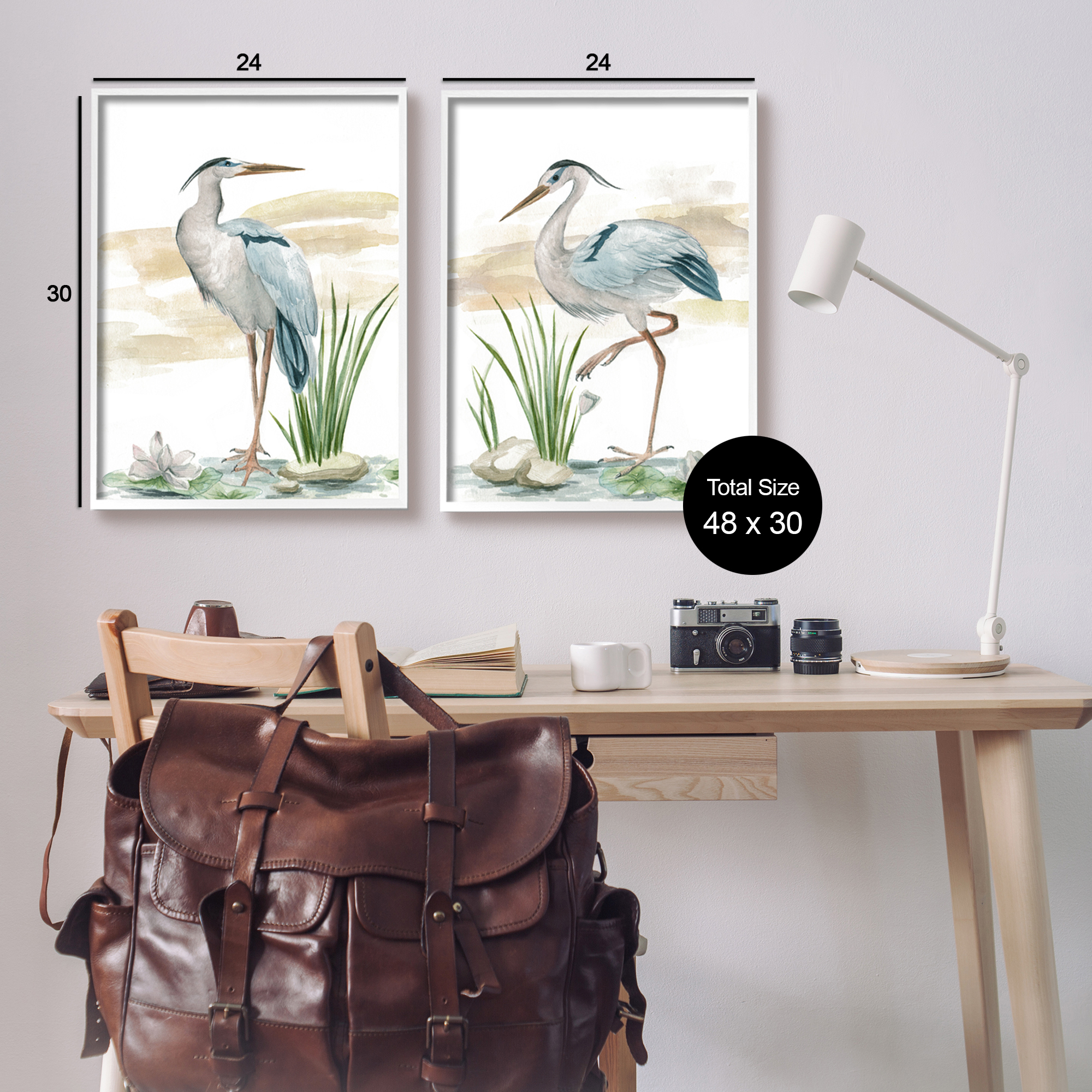 Stupell Industries Herons on Marsh Shore Animals & Insects Painting White Framed Art Print Wall Art, 24 x 30, Set of 2
