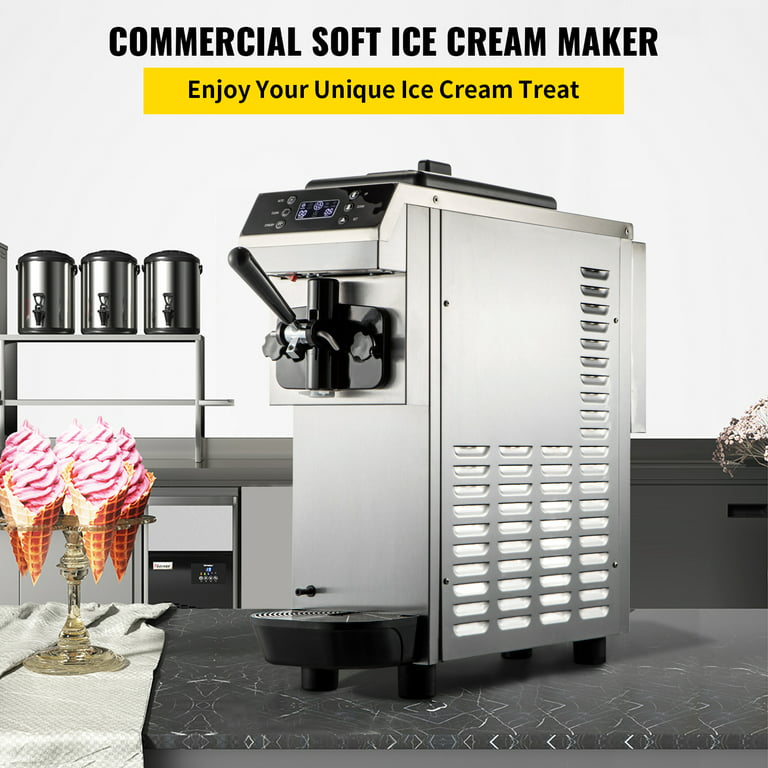 VEVOR Commercial Ice Cream Maker 22-30L/H Yield 2350W Countertop Soft Serve Machine w/ 2x6L Hopper 2L Cylinder LCD Panel Puffing Shortage Alarm
