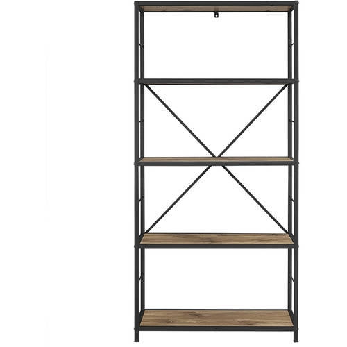 River Street Designs 60" Rustic Metal and Wood Media Bookshelf Bookcase